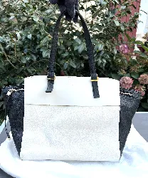 sac à main furla cabas en cuir blanc et noir