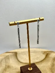 131223 boucles d'oreilles pendantes pavé d'oxydes  argent 925 millième (22 ct) 4,2g