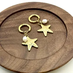 3605309 boucles d'oreilles creoles avec pendentifs étoile de mer et perle