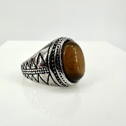bgac  bague chevalière bague chevalier avec pierre oeil de tigre en acier t66