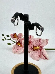 boucles d'oreille pandora créoles pensées fleur bleues argent 925 millième (22 ct) 3,75g