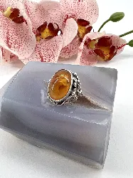 bague en argent ambre naturel avec inclusions t54 argent 925 millième (22 ct) 5,65g