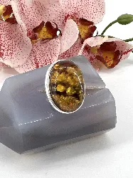 bague en argent ambre naturel avec inclusions t56 argent 925 millième (22 ct) 14,29g