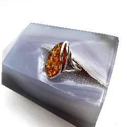 bague en argent ambre naturel avec inclusions t56 argent 925 millième (22 ct) 3,43g