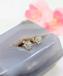 boucles d'oreille paces rondes en 2 ors pavées de petits diamants or 750 millième (18 ct) 2,12g