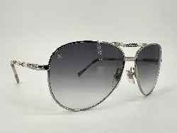 lunettes de soleil louis vuitton aviateur damier azur z0203u en métal argenté verres gris dégradés