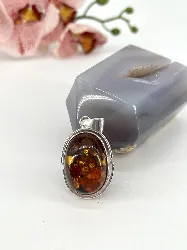 pendentif en argent ambre naturel avec inclusions argent 925 millième (22 ct) 12,8g