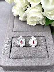 132035 boucle d'oreille nacre en forme goutte d'eau avec oxyde rouge et strass argent 925 millième (22 ct) 3,85 g