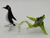 lot de 2 figurines en verre manchot poisson