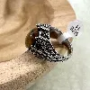 bgac bague chevalier avec pierre oeil de tigre ovale en acier