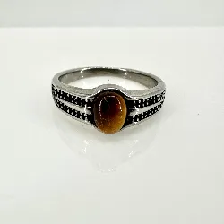 bgac bague chevalier avec pierre oeil de tigre ovale en acier