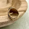 bgac bague chevalier avec pierre oeil de tigre ovale en acier doré
