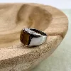 bgac bague chevalière avec pierre oeil de tigre carré en acier