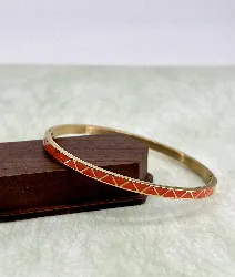 brac bracelet jonc en acier doré et émail orange style géographique
