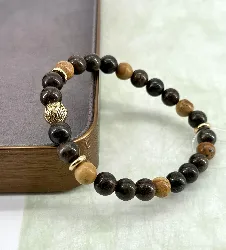 bracpi bracelet élastique en pierre jape, bronzite et acier doré d8 mm