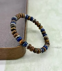 bracpi bracelet élastique en pierre oeil de tire , lapis-lazuli et acier argenté d8 mm