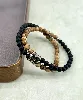 bracpi braclet elastiqué double rang en pierre onyx, jaspe et acier argenté d6 mm