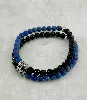 bracpi braclet elastiqué double rang en pierre onyx, lapis-lazuli mat et acier argenté d6 mm