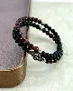 bracpi braclet elastiqué double rang en pierre onyx mat, oeil de taureau et acier argenté d6 mm