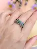 bague ancienne or rose 14k & argent sertie de 3 émeraudes et des diamants taille ancienne or 585 millième (14 ct) 5,44g