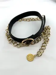 ceinture en cuir noir et métal doré