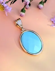 pendentif turquoise facettée singné ladriola en or 14k et 18k or 585 millième (14 ct) 10,08g