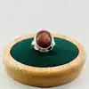 bague vintage sertie d'un cabochon en grés doré t52 argent 925 millième (22 ct) 7,09g