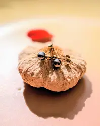 boucles d'oreilles puces chacune ornée d'une perle de tahïti surmontée d'une petite boule en or or 750 millième (18 ct) 0,76g