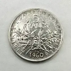 pièce 5 francs semeuse 1960 argent 835 millième 12,03g