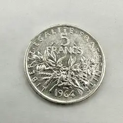 pièce 5 francs semeuse 1964 argent 835 millième 12,01g