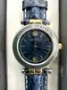 montre femme michel herbelin newport 12855.s bicolore mouvement quartz, cadran bleu, verre saphir, bracelet en cuir bleu marbré