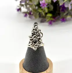 bague longue motif double rose massif t52 argent 925 millième (22 ct) 7,35g