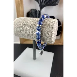 31201660 bracelet acier elastiqué boules jaspe bleu 60mm