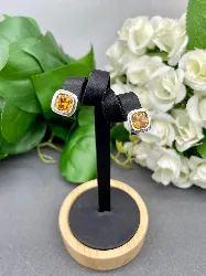 boucles d'oreilles argent carrées citrine argent 925 millième (22 ct) 4,35g