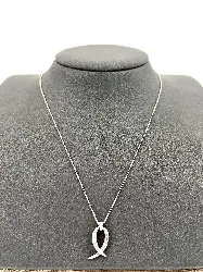 collier en argent avec penentif poisson ichtus oxydes argent 925 millième (22 ct) 2,27g
