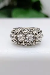 bague bombée en or blanc 18k & platine sertie de diamants taille ancienne d'environ 1ct au total or 750 millième (18 ct) 15g