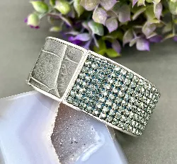 bracelet swarovski jonc bangle large avec strass et cuir gris