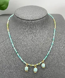 collier billes vermeil en pierre amazonite et pélidot d2mm l40-46 cm argent 925 millième (22 ct) 5,64g