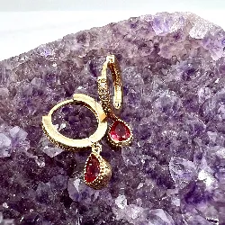 330221 boucles d'oreilles créoles oxydes roses pendants plaquées or pavées d'oxydes blancs