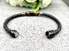 brac bracelet en cuir noir tressé et oeil de tigre avec acier argenté 8mm l21cm