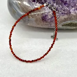 brpi bracelet billes en pierre grenat d2mm et métal argenté l16-22 cm