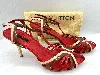 escarpins en talons 8,5 cm / chaussures louis vuitton en cuir verni rouge beige et kaki