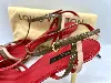 escarpins en talons 8,5 cm / chaussures louis vuitton en cuir verni rouge beige et kaki