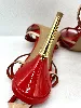escarpins en talons 8,5 cm / chaussures louis vuitton en cuir verni rouge beige et kaki