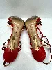 escarpins en talons 8,5 cm / chaussures louis vuitton en cuir verni rouge beige et kaki