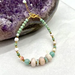 fbr2305 bracelet en pierre amazonite, opale rose et fermoir vermeil l17-20 cm  argent 925 millième (22 ct) 1 g