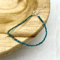 fbr24ap bracelet billes en pierre apatite d2mm et fermoir en argent l17-20 cm argent 925 millième (22 ct) 1g