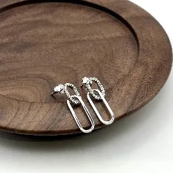 1574910 boucles d'oreilles maillons ovales doubles dont un pavé d'oxydes argent 925 millième (22 ct) 1,81g argent 925 millième (22