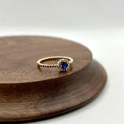 2966460 bague solitaire perlée rond avec oxydes bleu et incolores t58