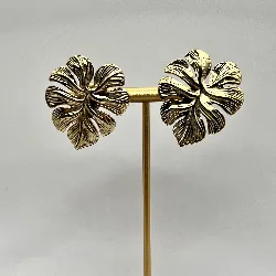 3130109 boucles d'oreilles puces feuilles en acier doré t3,3 x 3,8 cm